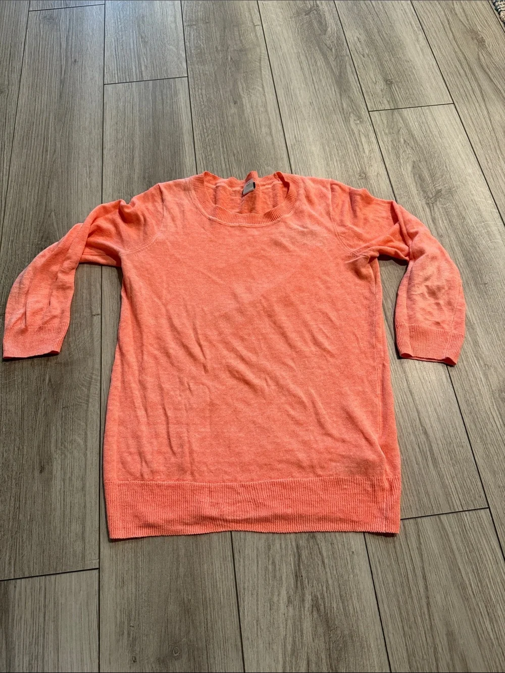 J. Crew Coral Linen Crewneck Sweater Salmon Orange Small